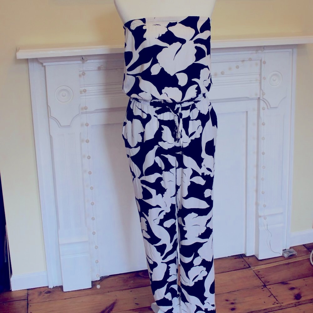 LOFT Tropical Print  Strapless Jumpsuit